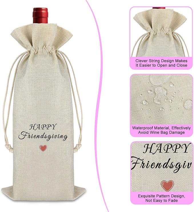 Friendship Gift for Best Friends Besties Wine Bags Friendsgiving Party Decors Friendsgiving Gift for Friends Thanksgiving Decors Happy Friendsgiving Burlap Wine Bottle Bag Graduation Christmas Gift