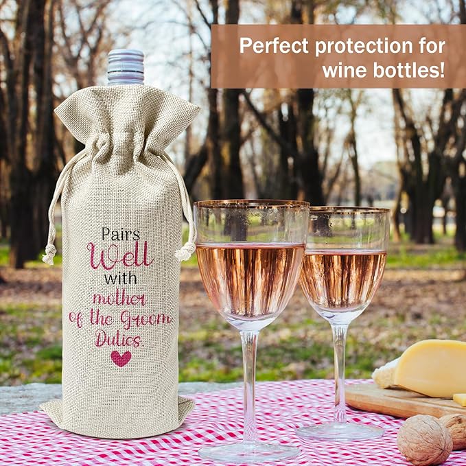 Mother of Groom Wine Gift Bag, Mother of Groom Gifts for Groom's Mother Mother-in-law, 1pcs Reusable Burlap Drawstring Wine Gift Bag for Wine Bottles, Wedding Engagement Holiday Party Favor -15