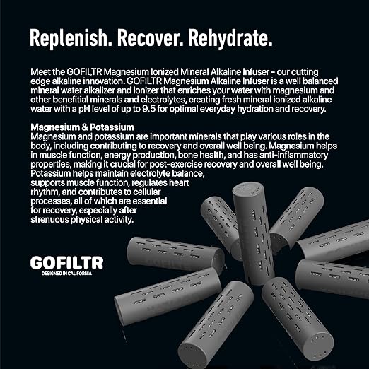 Magnesium Alkaline Water Infuser (2 Pack) 9.5 pH + Electrolytes for Any Water Bottle/Small Pitcher, 750 Refills / 3 Months, 2 Ionized Mineral Water Infusers