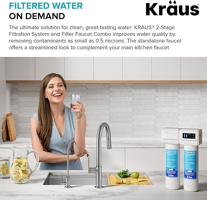 KRAUS Purita 2-Stage Under-Sink Filtration System with Single Handle Drinking Water Filter Faucet in Brushed Brass, FS-1000-FF-104BB