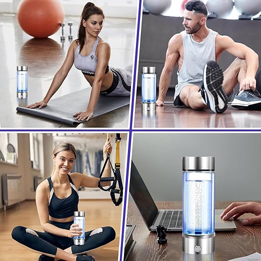 Hydrogen Water Bottle 3 Mins Hydrogen Water Bottle Generator Portable SPE PEM Technology Water Ionizer Gift for Love Suitable for Travel Exercise Home Silver Lid
