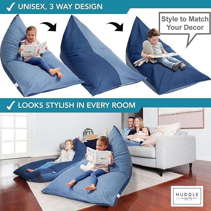 Stuffed Animal Bean Bag Storage - Machine Washable Bean Bag Chair for Kids - Extra Large Cover for Stuffing with Plush Toys, Pillows, Soft Items - Stuffed Animal Holder for Boys & Girls - Blue Denim