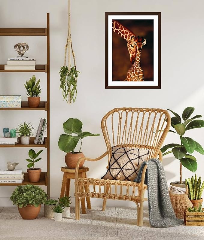 Framed Wall Art Prints Giraffe and Baby by Lantern Press, Animals Decor, 24" x 36", Espresso Frame with White Mat