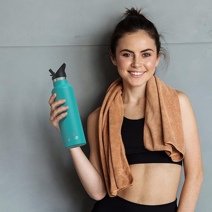 Stainless Steel Double Wall Water Bottles 17oz, Vacuum Insulated Bottle With Straw Lid, Insulated Water Bottle Keeps Water Cold for 24 Hours, Hot for 12 Hours, Hiking, Sports