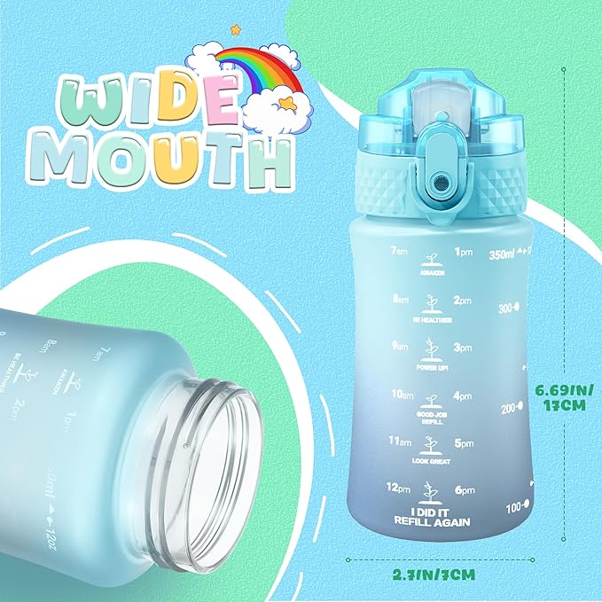 OLDLEY Kids Water Bottle for School, 12 oz (2 lids) BPA-Free Reusable Leak-proof Durable Tritan Plastic Water Bottles with Straw & Chug Lids, Anti-dust Spout Cover (Bluenavy)