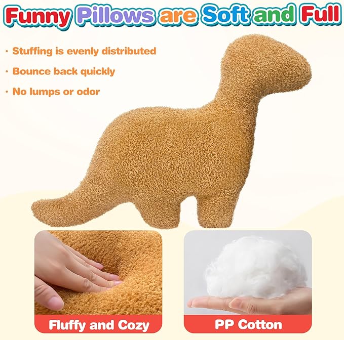 Dino Nugget Pillow Birthday Gifts for Boys Girls, Dinosaur Chicken Nuggets Pillow Plush Funny Gifts for Teens, Dinosaur Stuffed Animal Cute Dinosaur Gifts for Kids Aduls (Small, Brontosaurus)