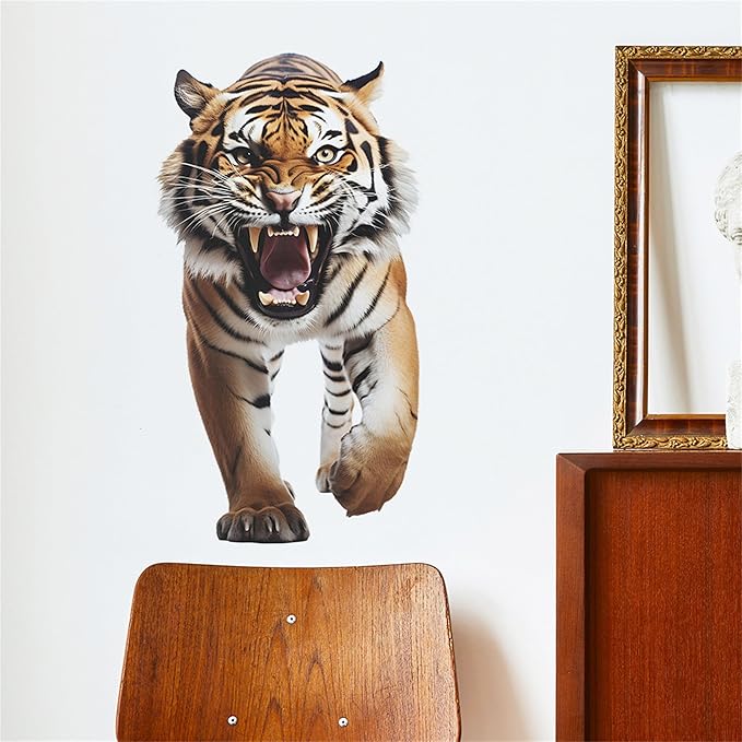 Lifelike Tiger Wall Decal 3D Animals Wall Sticker Safari Wall Decor for Nursery Kid'sroom School Classroom Livingroom Bedroom Bathroom Decoration (Lifelike Tiger 5)