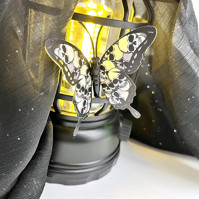 Halloween Wall Stickers 12Pcs Butterfly Wall Decor with Skull Design Halloween Wall Decals 3D Butterflys Wall Decorations Reusable Window Stickers for Halloween Party Home Room Art DIY Accessories