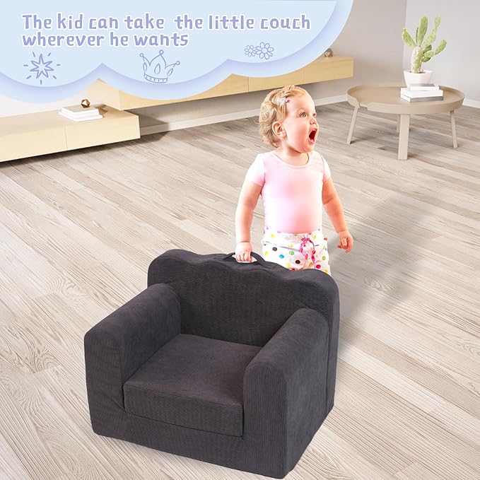 Toddler Folding Couch,2-in-1 Flower Shaped Sofa Convertible Sofa Recliner, Comfortable Flip-up Sofa, Suitable for 0-2 Years Old Toddler Couch(Gray)…