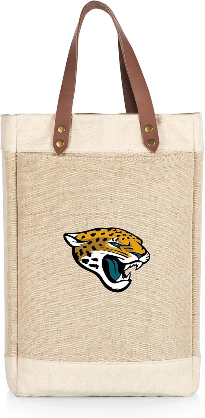 PICNIC TIME NFL Pinot - Jute 2 Bottle Insulated Wine Bag - Wine Tote Bag - Wine Gift Bag, (Beige)