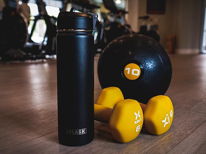 Sport Travel Outdoor Water Bottle with Spout and Straw Lids | Leak Proof | Insulated Stainless Steel Double Walled | BPA and Sweat free | Hot & Cold | For Kids Men & Women (Black, 22 oz)