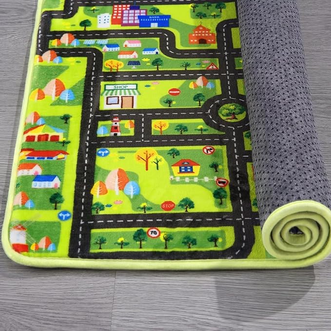 Kids Playroom Rug Car Rug Learning Carpet Educational City Roads Carpet for Playing with Cars Kids Playmat for Baby Kids Playroom Non Slip Play Mat Toddler Playmat Rug, 3x5 ft, Black Streets