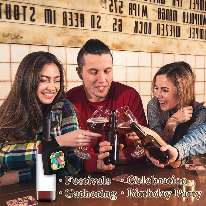 40PCS Wine Bottle Box with Window, Megitzuu Kraft Paper Wine Boxes for Gifts Hanging Wine Treat Box Mini Charcuterie Boxes Empty Champagne Bottles Gold Foil Gift Box Hanger Candy Box for Party (Black)