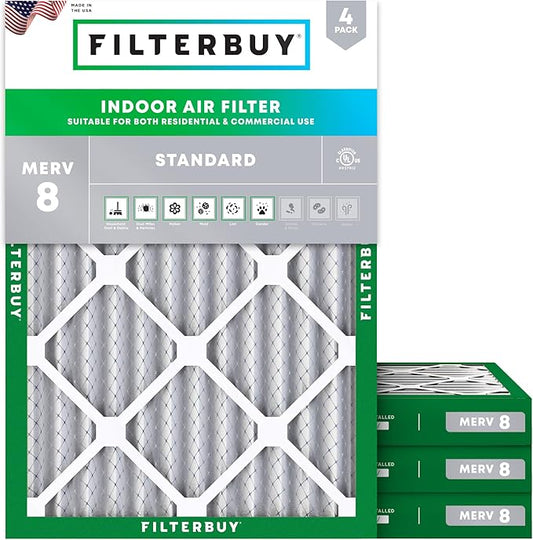 Filterbuy 24x30x2 Air Filter MERV 8 Dust Defense (4-Pack), Pleated HVAC AC Furnace Air Filters Replacement (Actual Size: 23.50 x 29.50 x 1.75 Inches)