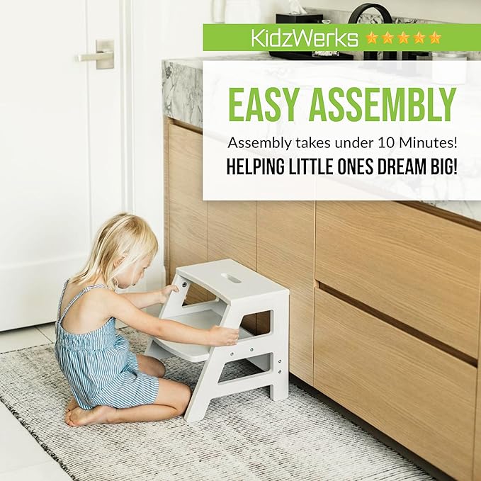 Kids Step Stool for Toddlers Bathroom Kitchen Potty Wooden Children’s Stepping Standing 2-Step Ladder, Grey