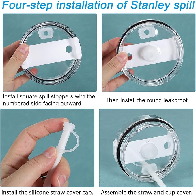 PATIKIL Silicone Spill Stopper for Straw Cup 1.0 40oz/ 30oz, Set of 6 Tumbler Accessories Including 2 Straw Cover Cap, 2 Square Spill Stopper and 2 Round Leak Stopper, Clear/Black