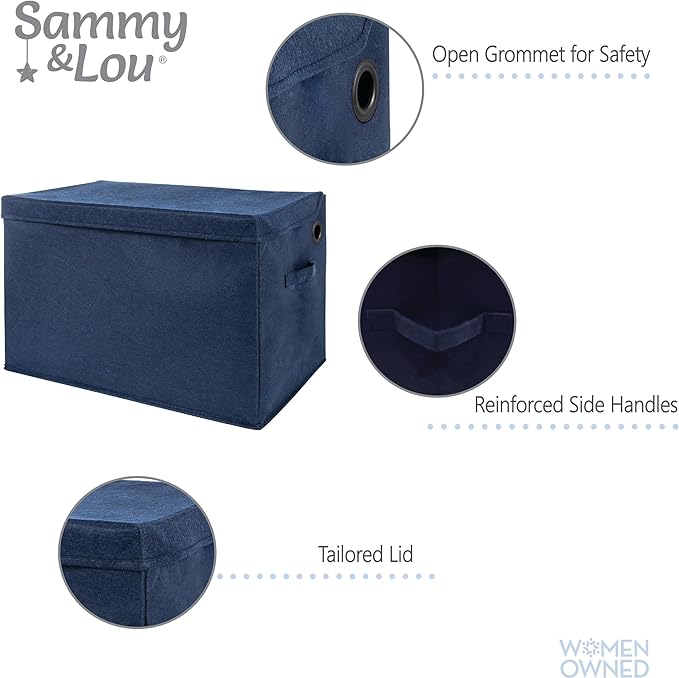 Sammy & Lou Collapsible Felt Soft Toy Box Toy Chest for Toddlers Toy Storage Organizer with Handles and Hinged Lid, 22 x 14.5 x 15 inches, Navy