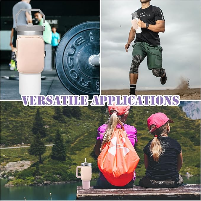 MONVIE Water Bottle Pouch Compatible with Stanley Quencher Adventure 40oz & Stanley IceFlow 20oz 30oz & Stanley Tumbler, Gym Accessories for Women, Tumbler Pouch for Cards, Keys, Earphone(Pink)