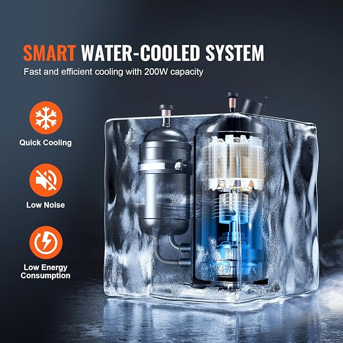 VEVOR Industrial Water Chiller, KH-6000, 200W Industrial Water Cooler Cooling System with Compressor 12 L Water Tank Capacity 7.8 L/min Max Flow Rate, for CO2 Laser Engraving Machine Cooling Machine