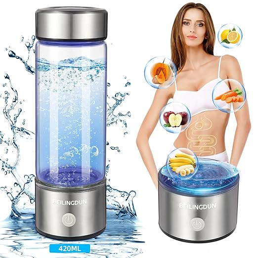 Hydrogen Water Bottle,Hydrohealth Hydrogen Water Bottle,Aqua Fusion Hydrogen Water Generator,SPE PEM Water Filter Pitcher 1800PPB 420ml Water Purifier,Glass Water Ionizer for Gifting(Silver)