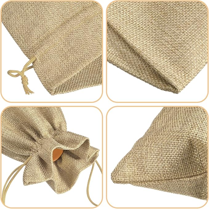 uxcell Burlap Wine Bags with Drawstrings, 12Pcs Wine Gift Bags Reusable Wine Bottle Bags with Ropes and Tags for Wedding, Birthday, Travel (14 x 6.3 In, Wood)