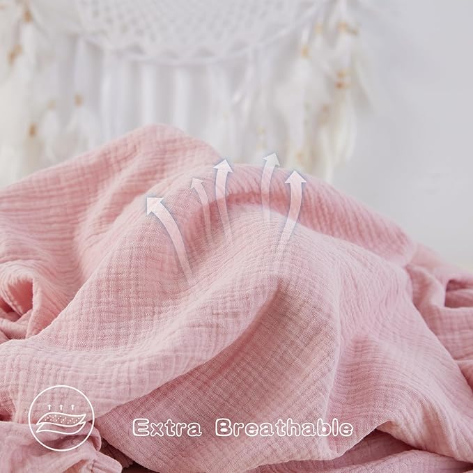 Muslin Crib Sheets Girls Rutiwa 2 Pack Boho Baby Sheets for Crib 100% Cotton Breathable Crib Sheets Toddler Bed Sheets Fit Standard Crib Mattress 28"x52"(Light Pink/Beige)