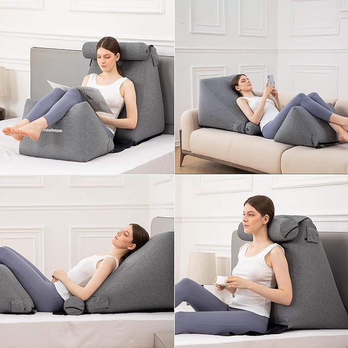inflatable Orthopedic Bed Wedge Pillow for Sleeping,Back Neck Leg Pain Relief Post Surgery, Heartburn,Acid Reflux & GERD Reading Pillow for Post Surgery,Support Pillows-Anti Snoring,Sleep apnea