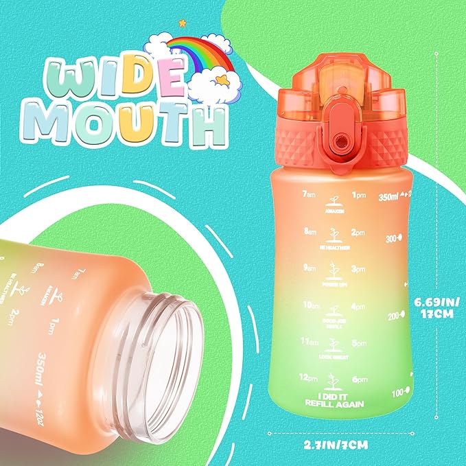 OLDLEY Kids Water Bottle for School, 12 oz (2 lids) BPA-Free Reusable Leak-proof Durable Tritan Plastic Water Bottles with Straw & Chug Lids, Anti-dust Spout Cover (Sweet Orange)