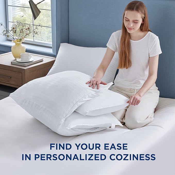 Bedsure Pillows Set of 2 - Fluffy & Soft Adjustable Layer Queen Pillows with Cotton Cover, Luxury Bed Pillows for Sleeping, Firm Pillows for Side, Back, Stomach Sleepers (2, King)