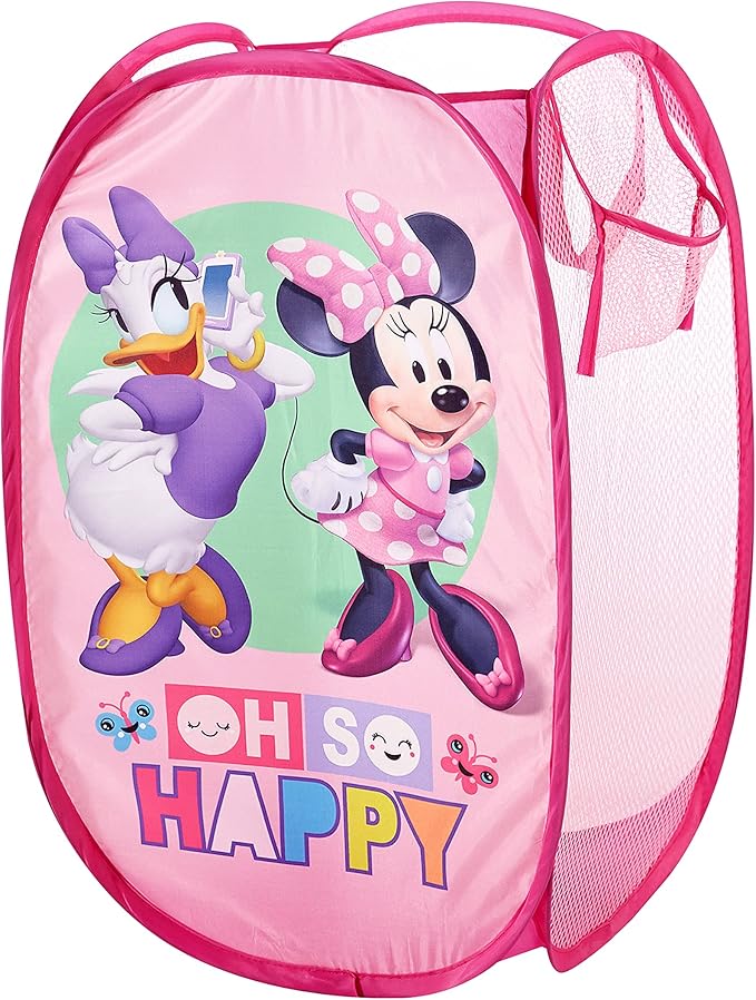 Disney Minnie Mouse Oh So Happy Pop Up Hamper with Durable Carry Handles, 21" H x 13.5" W X 13.5" L
