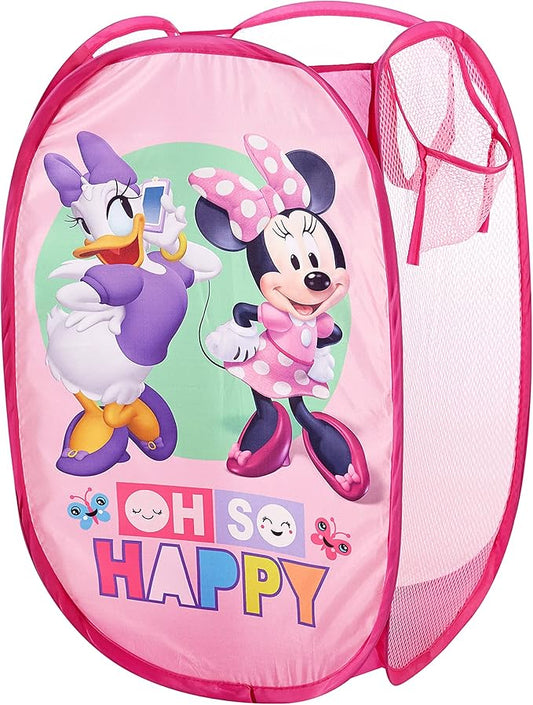 Disney Minnie Mouse Oh So Happy Pop Up Hamper with Durable Carry Handles, 21" H x 13.5" W X 13.5" L