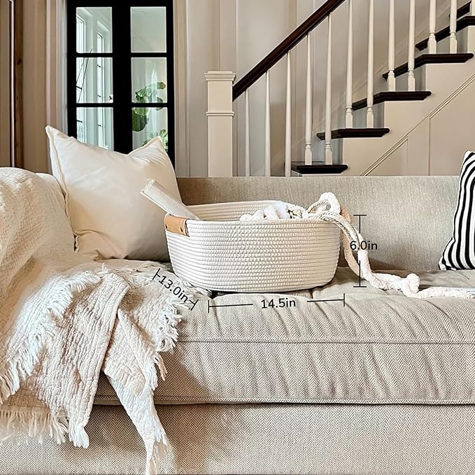 CHICVITA White Woven Basket Baby Gift Basket for Toys, Towels, Books, Rope Storage Basket for Living Room, Bathroom, Decorative Basket for Nursery