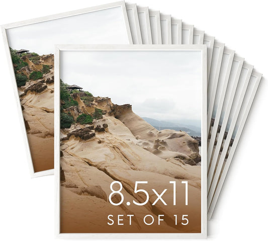 Haus and Hues 8.5x11 White Oak Wood Picture Frames Set of 15 - Premium Bulk Picture Frames 8.5x11 Bundle - Elegant Gallery Wall Frame Set for Posters, Art Display - Ideal for Wall Decor in Home &