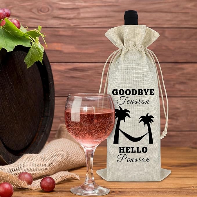 Retired Gift for Women Men Palm Wine Bag Leaving Farewell Goodbye Gifts for Coworkers Colleagues Cotton Burlap Wine Bottle Bag Funny Retirement Gifts for Grandparent Friends Mother's Day Gift