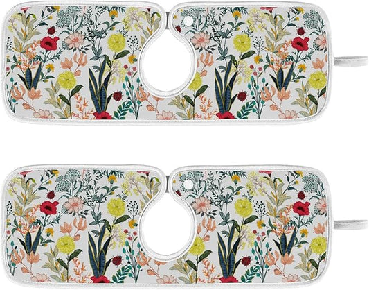 Kitchen Faucet Absorbent Mat,Summer Blooming Flower Water Splash Guard for Sink, Faucet Drip Catcher Thicken Sponge Microfiber Faucet Water Catcher Mat Sink Absorbent Mat for Kitchen 23x5in 2 Pack