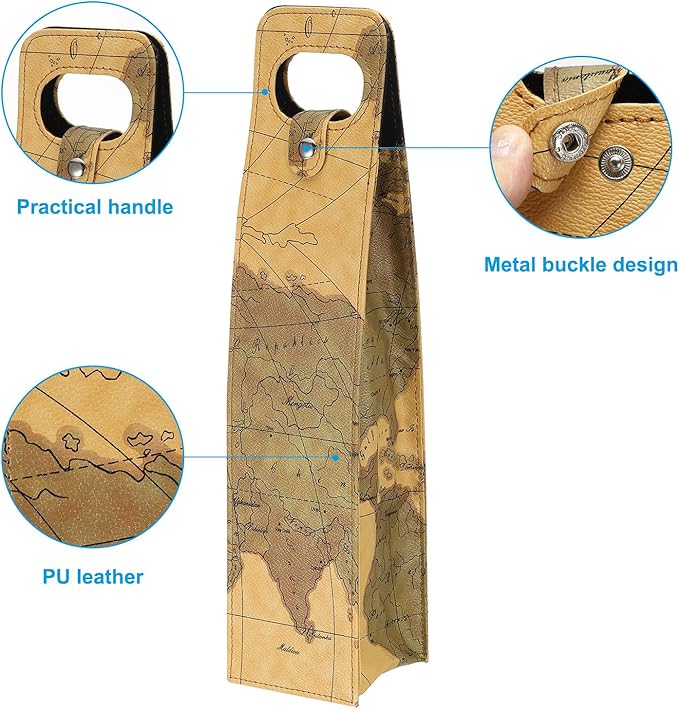 PATIKIL Wine Gift Bag, Wine Bag Reusable Leather Wine Tote Carrier for Wine Bottles Portable Champagne Gift Bags for Picnic Party Wedding, Yellow
