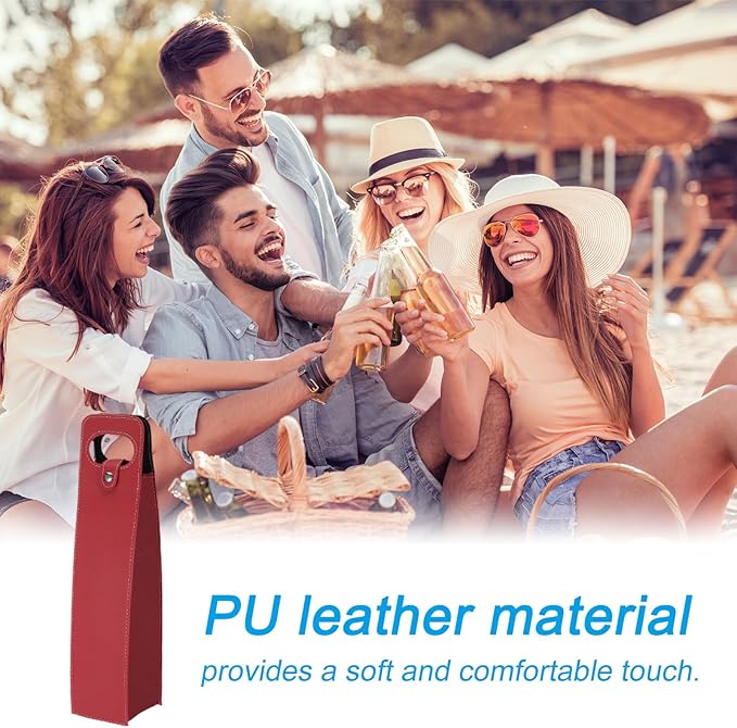 PATIKIL Wine Gift Bag, 2 Pack Wine Bag Reusable Leather Wine Tote Carrier for Wine Bottles Portable Champagne Gift Bags for Picnic Party Wedding, Red