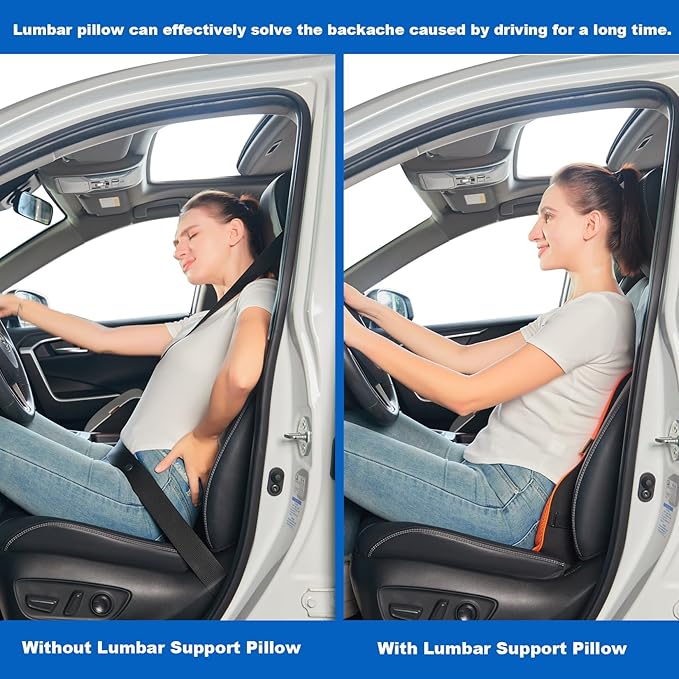 Soft Memory Foam Lumbar Support Pillow for Car Seat and Office Chair Back Support Pillow, Back Cushion for Pain Relief Improve Posture (Mesh-Orange)