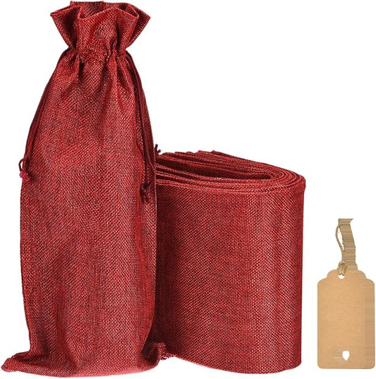uxcell Burlap Wine Bags with Drawstrings, 12Pcs Wine Gift Bags Reusable Wine Bottle Bags with Ropes and Tags for Wedding, Birthday, Travel (14 x 6.3 In, Wine Red)