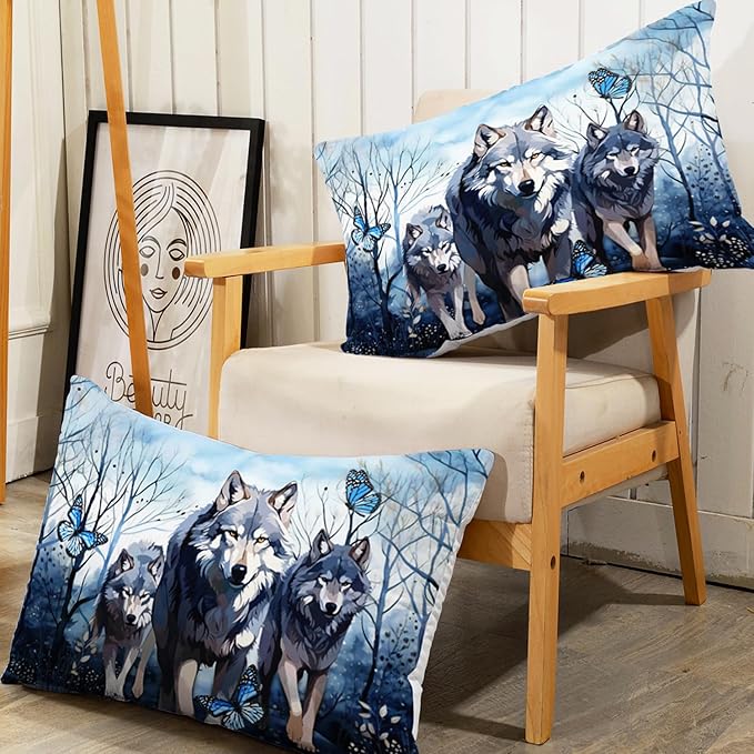 AILONEN Wolf Fitted Sheet Set Queen Size for Boys Girls Animal Wolf Wildlife Bed Sheet Set,Tie Dye Wolf Fitted Sheet with 2 Pillowcases,3 Pieces Safari Wolves Print Bed Sheet Set
