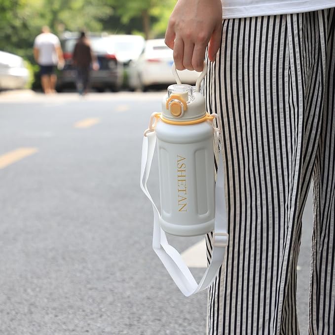 Large Capacity 32oz Insulated Cup, 316 Stainless Steel Water Bottles With Straw And Lifting Rope, Portable For Sports And Travel