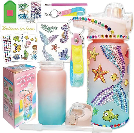 Decorate Your Own Water Bottle Kits,Fun Arts and Crafts Gifts for Girls Age 4-6-8-10,Mermaid Painting Crafts Toys for Girls Birthday