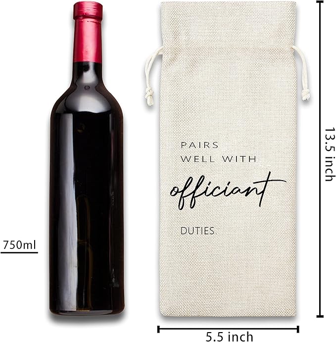 Officiant Gifts Wine Bag - Gifts For Wedding Officiant,Wedding Host,Pastor Gift Ideas - Cotton Burlap Wine Bag (1 Pcs) - WB021