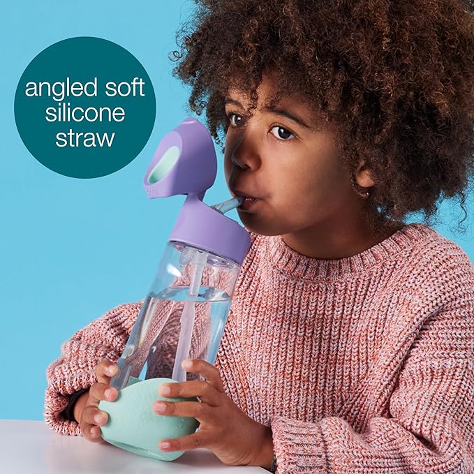 b.box 20oz Tritan Straw Bottle: Large Kids Water Bottle with Flip Straw for School, Daycare. Spill Proof, Leak Proof, Dishwasher Safe, BPA Free (Lilac Pop, 20 oz)