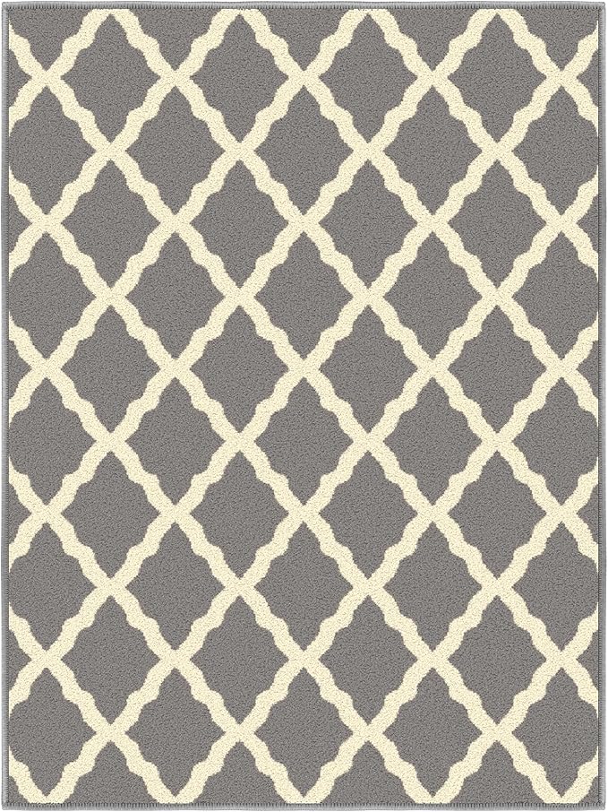 Ottomanson Glamour Collection Non-Slip Rubberback Moroccan Trellis Design 2x3 Indoor Area Rug/Entryway Mat, 2'3" x 3', Gray