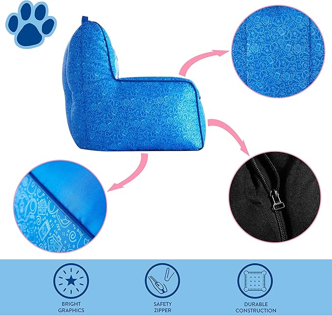 Idea Nuova Nickelodeon Blue's Clues Toddler Nylon Bean Bag Chair with Piping & Top Carry Handle, Large