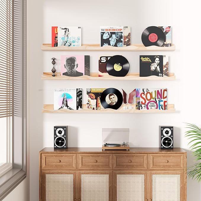 AZSKY Picture Ledge Shelf, 36 Inch Floating Shelves with Lip, Picture Shelves for Wall with Ledge(Natural Wood)