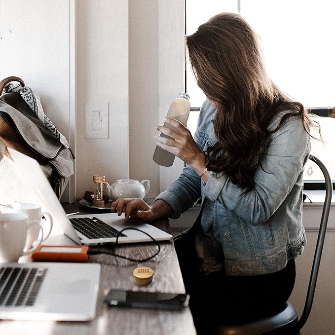 Urban Green Glass Water Bottle with Protective Silicone Sleeve and Bamboo Lid, 18oz, 1extra 304 Stainless Steel Lid with Handle, BPA Free, Dishwasher Safe, Gift Box, Father's day gift