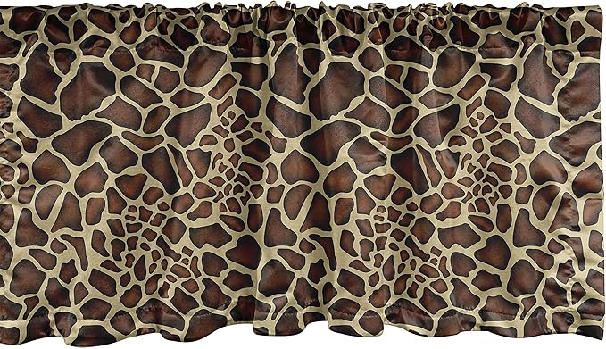Ambesonne Zambia Window Valance, Giraffe Skin Pattern Wildlife Symbolic Zoo Hippie Style Picture, Curtain Valance for Kitchen Bedroom Decor with Rod Pocket, 54" X 12", Yellow Redwood