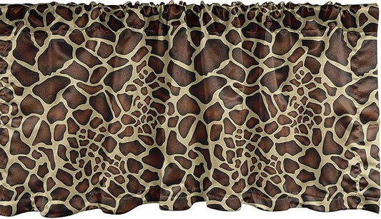 Ambesonne Zambia Window Valance, Giraffe Skin Pattern Wildlife Symbolic Zoo Hippie Style Picture, Curtain Valance for Kitchen Bedroom Decor with Rod Pocket, 54" X 12", Yellow Redwood